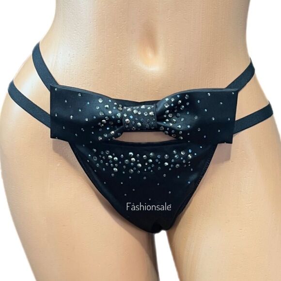 Victoria’s Secret FASHION SHOW LIMITED EDITION Satin Bow Crystals Thong panty - Picture 1 of 6